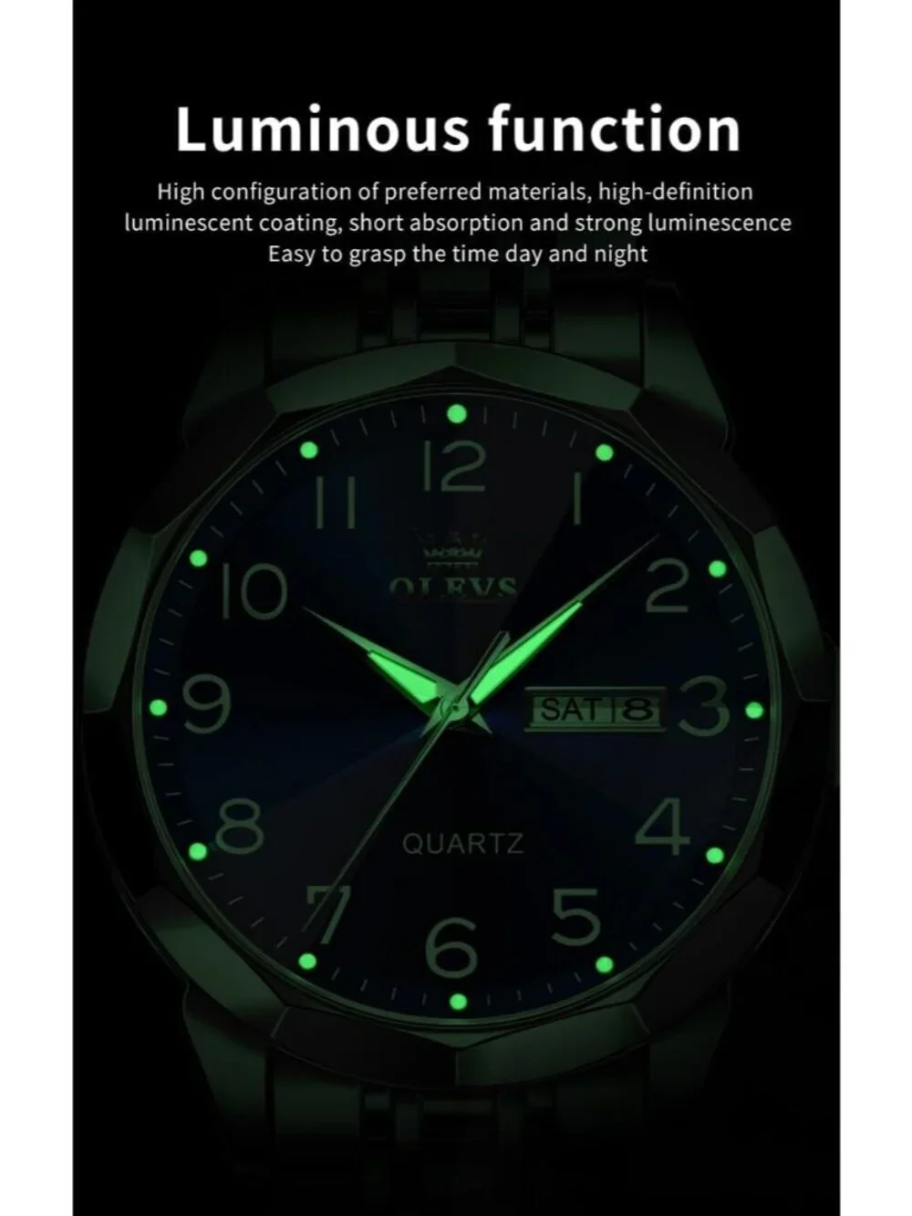 Mens Silver Blue Face Analog Simple Business Stainless Waterproof Luminous Watch